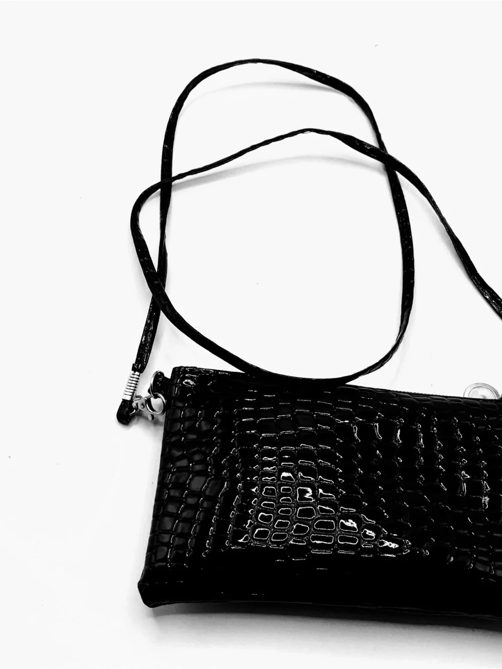 Small Black Patent Leather Crossbody Wallet